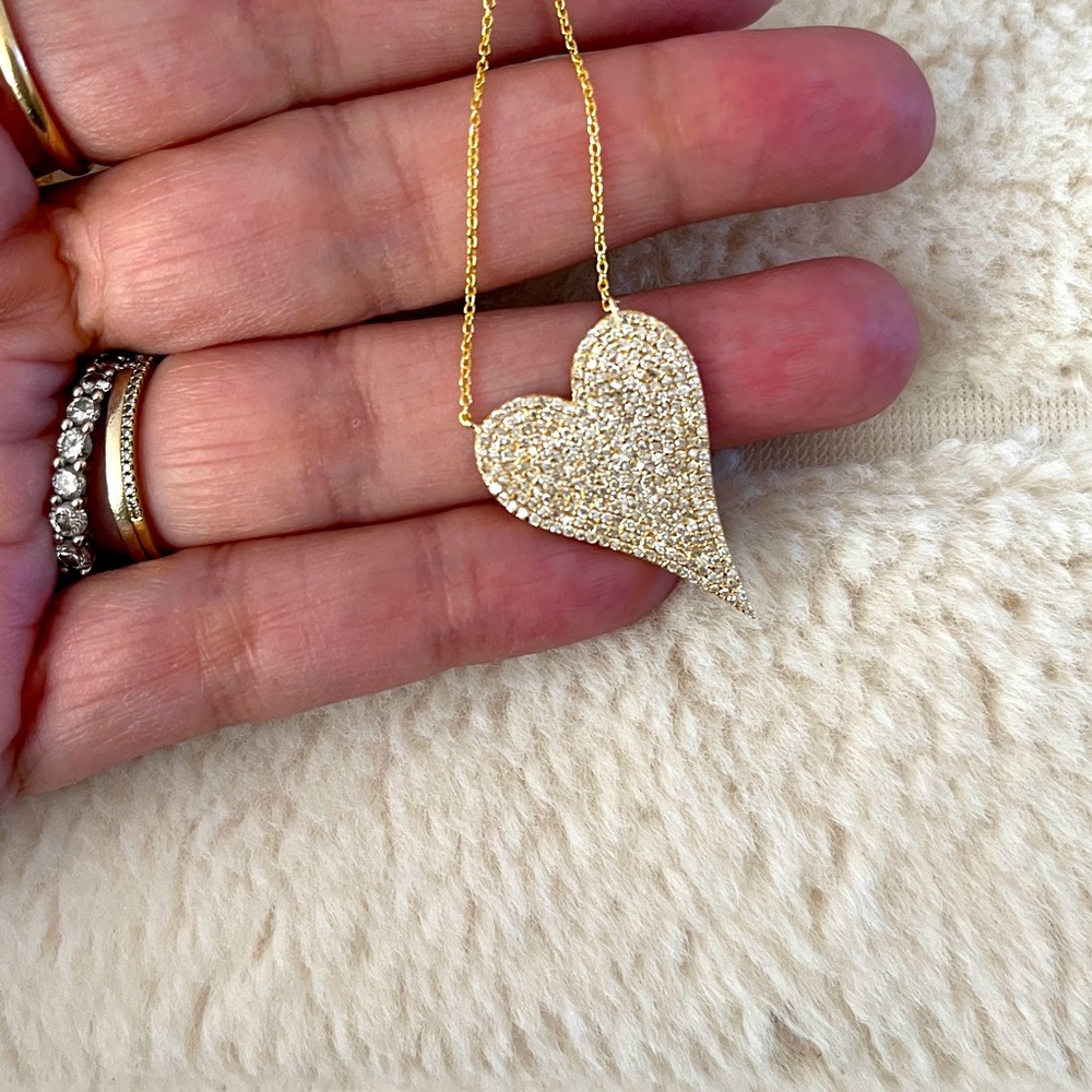 XL pave diamond heart 16-18 adjustable - Picture 2 of 7